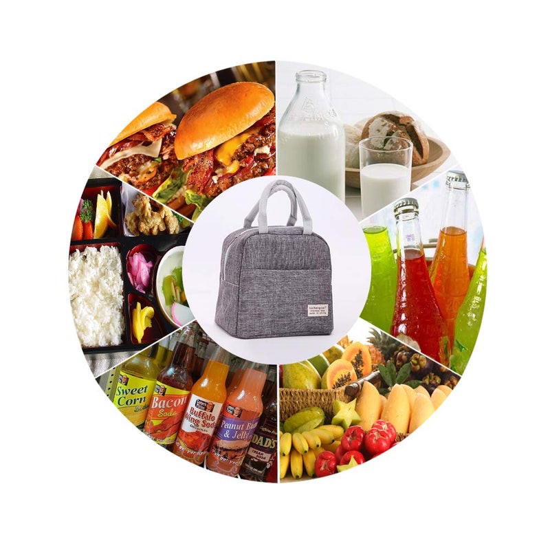 MINI LOP Small Lunch Bags for Women and Men Kids Insulated Cooler Lunch Tote Bag Reusable Lunch Box Kids for Back to School, Work, Office(Grey) - Image 2